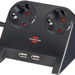 Brennenstuhl 1153500222 Desktop-Power USB Charger 2 USB Charging Socket 2100mA 2-gang Black Polished 1.8m H05VV-F 3G1.5