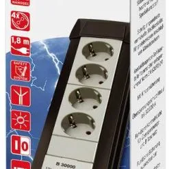 Brennenstuhl 1157050374 Parafoudre Premium-Line 30,000A 4-gang Noir/gris Clair 1,8m H05VV-F 3G1,5 En Carton